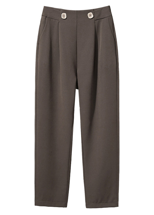 Loose Black V Neck Chiffon Tops And Coffee Crop Pants Two Pieces Set Fall