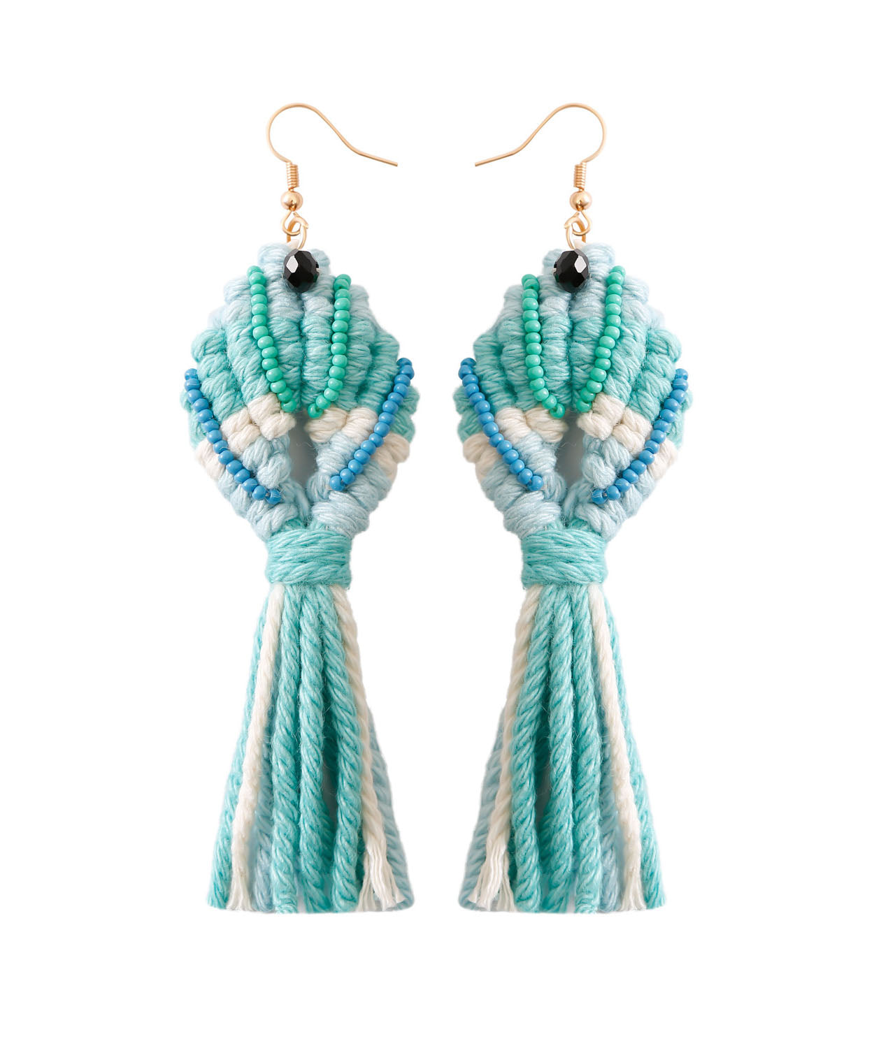 Loose Light Green Cotton Thread Rice Ball Tassel Carp Drop Earrings
