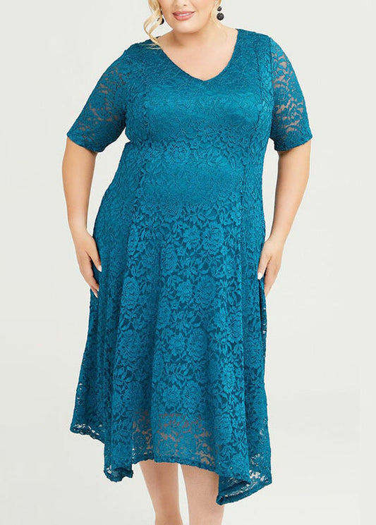 Loose Purple O-Neck Hollow Out Lace Maxi Dress Summer