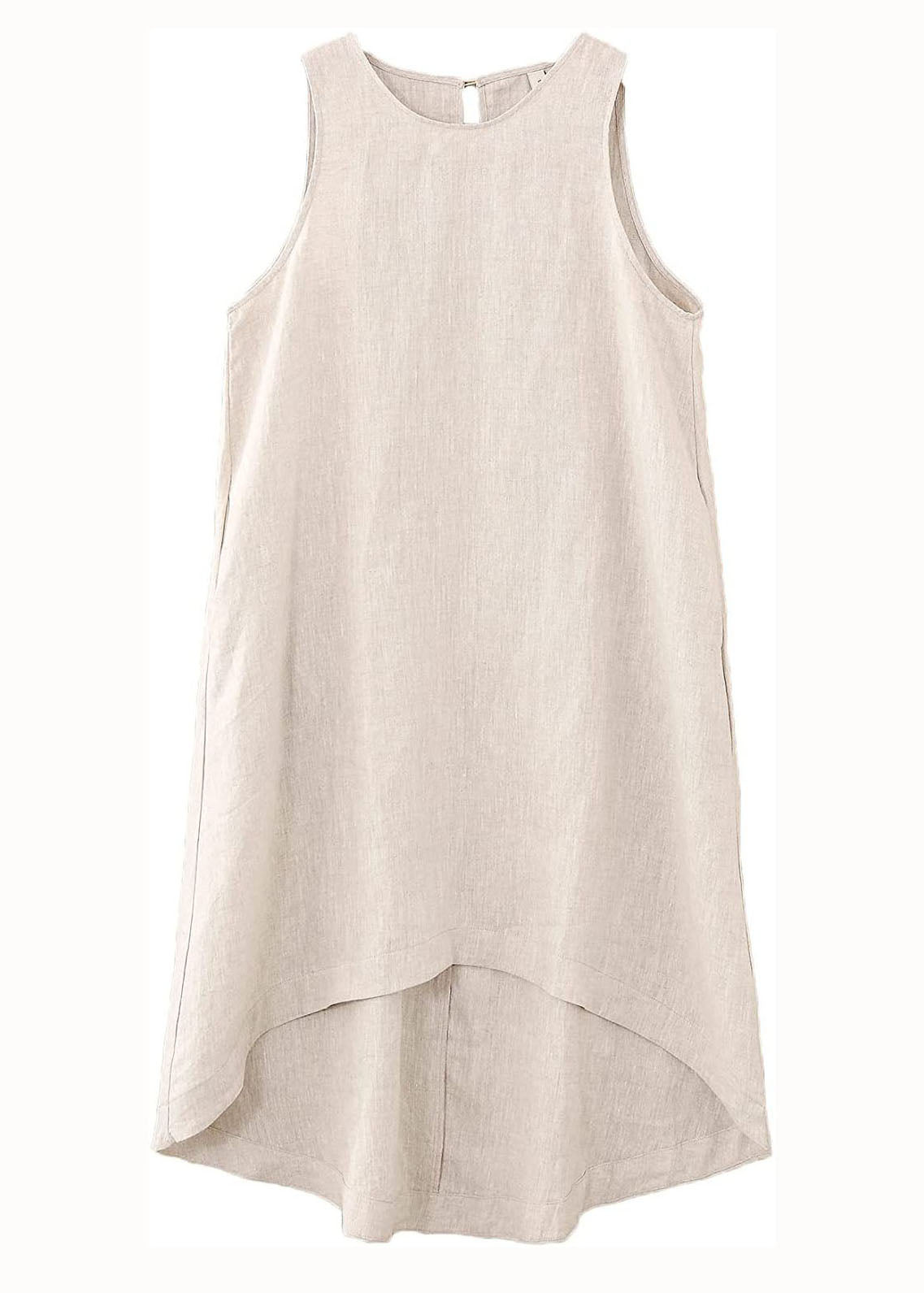 Modern Apricot O Neck Pockets Patchwork Cotton Dress Sleeveless