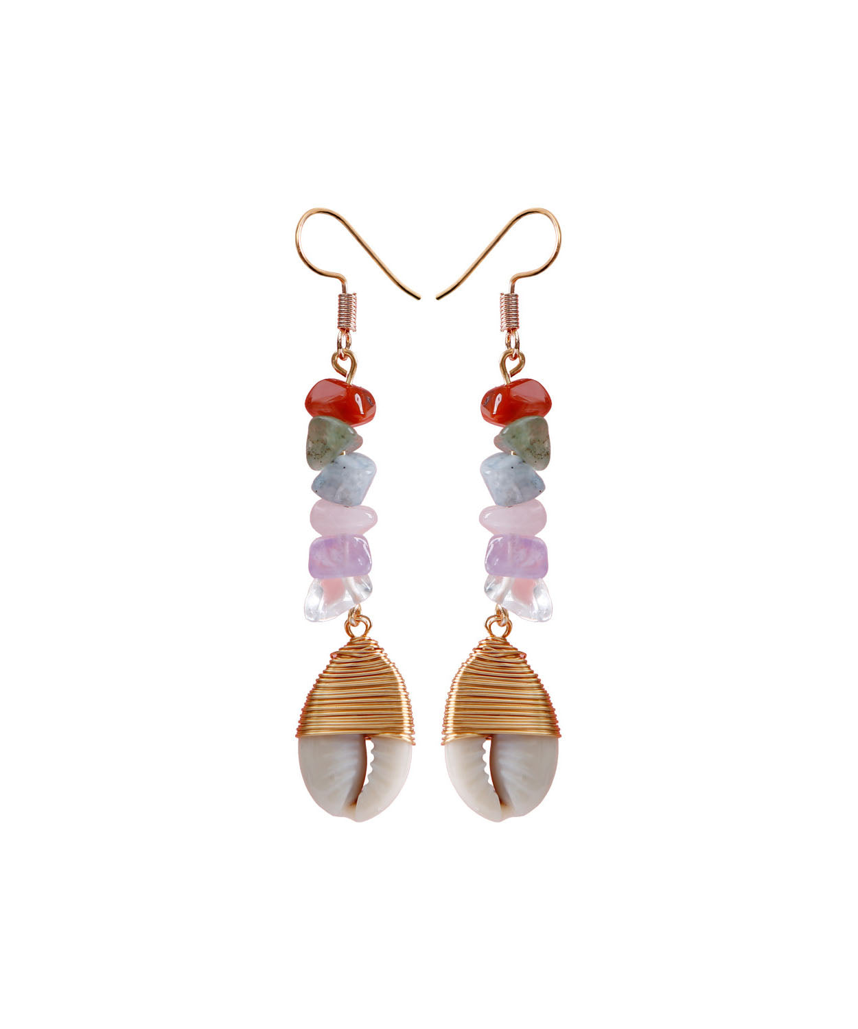 Modern Copper Shell Crystal Knit Fabric Drop Earrings