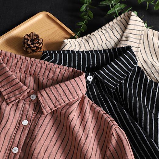 Modern lapel Button Down tops women Fabrics pink striped shirt