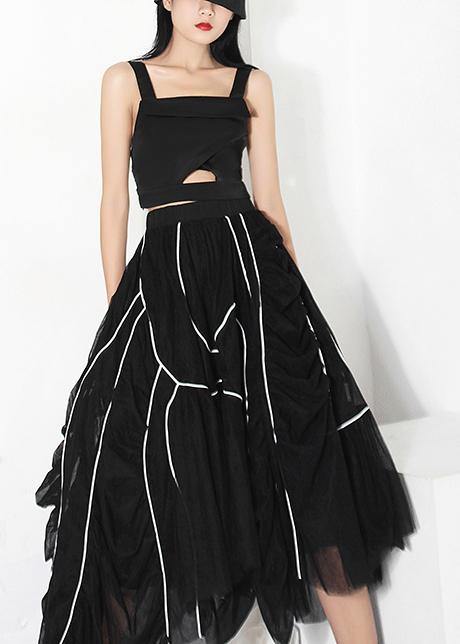 Natural Black Cinched Striped Skirts Summer