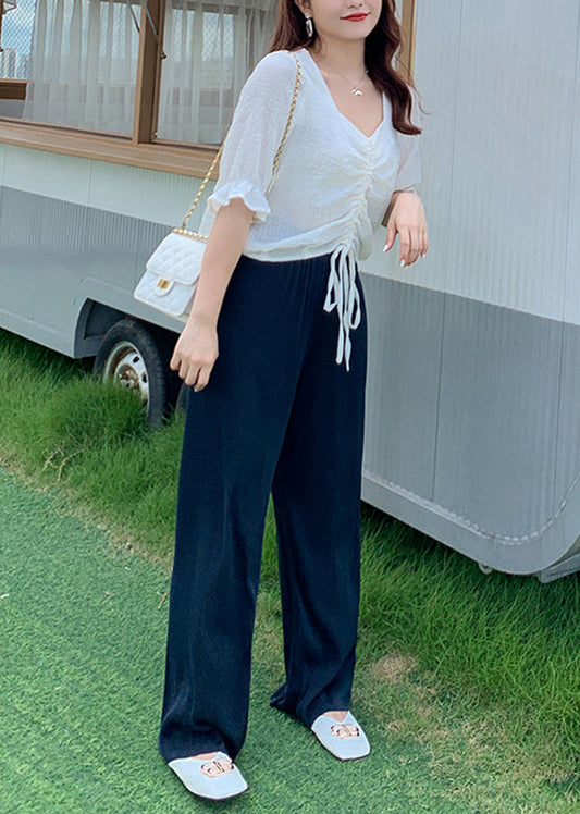 Natural Black Oversized Draping Spandex Wide Leg Pants Fall