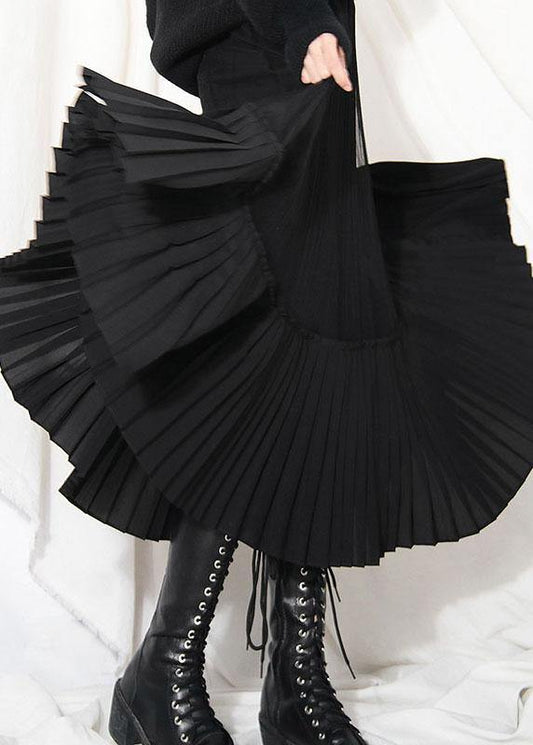 Natural Black Tulle Patchwork Out Summer Pleated Skirts