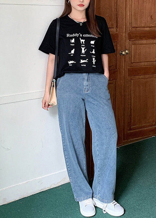 Natural Light Blue Oversized Pockets Denim Wide Leg Pants Fall