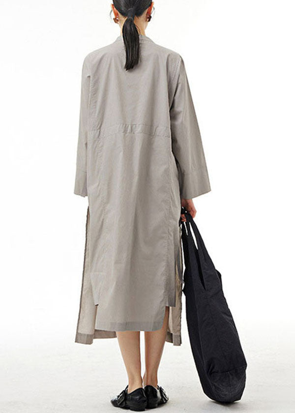 Organic Grey Pockets Wrinkled Patchwork Cotton Dress Spring