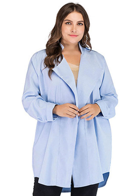 Plus Size Baby Blue Peter Pan Collar Patchwork Cardigans Fall