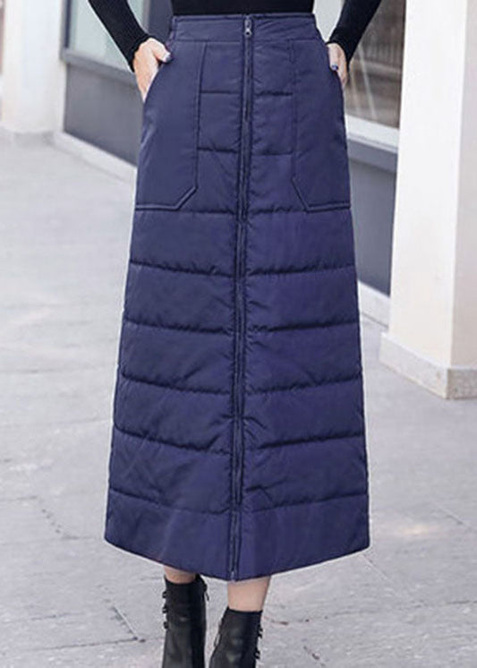Plus Size Black Zip Up Pockets Fine Cotton Filled Skirt Winter