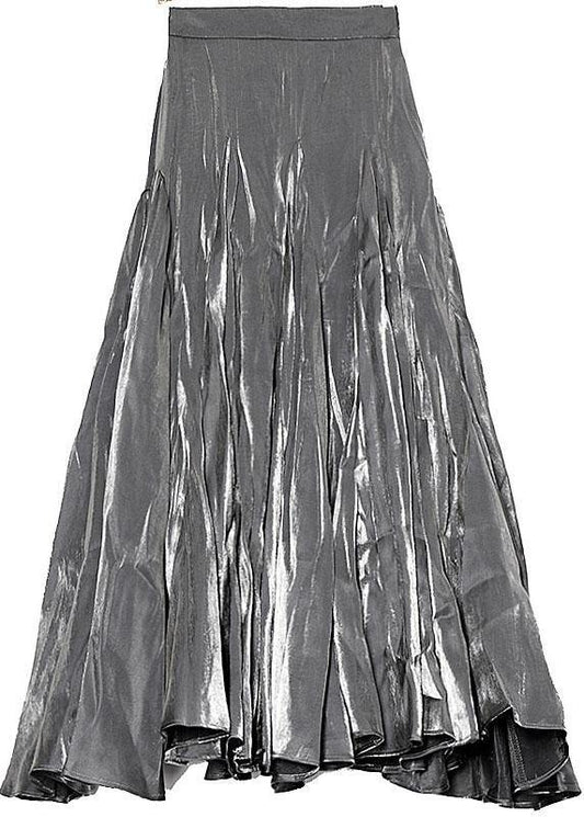 Plus Size Grey Patchwork Asymmetrical design Silk Skirt