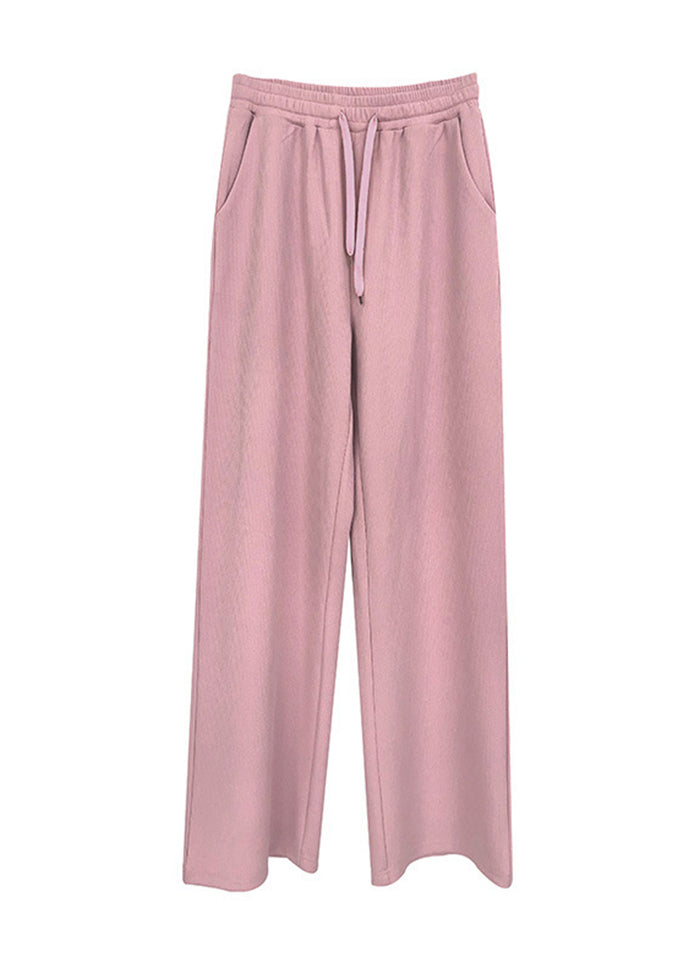 Plus Size Pink Draping High Waist Spandex Straight Pants Fall