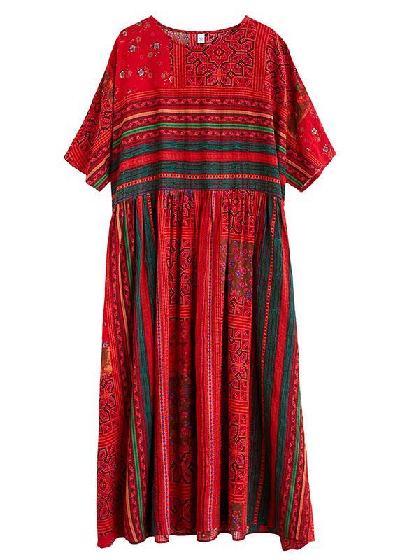 Plus Size Red Loose Patchwork Print Summer Dress