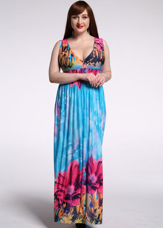 Plus Size Tie Dye Print Wrinkled Ice Size Maxi Dress Sleeveless