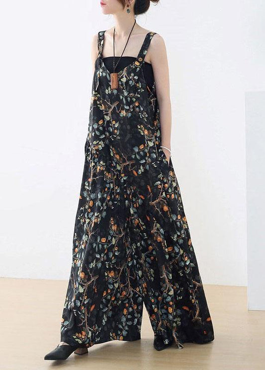 Simple Red Floral Pockets Wide Leg Fall Romper