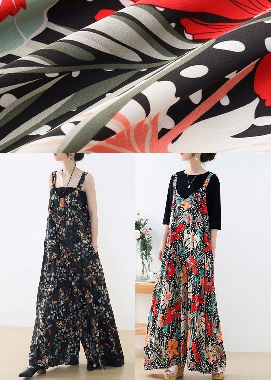 Simple Red Floral Pockets Wide Leg Fall Romper