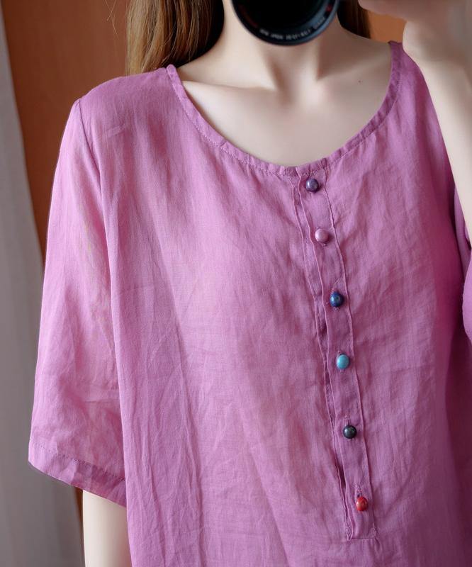 Simple pink clothes For Women o neck asymmetric Midi blouse