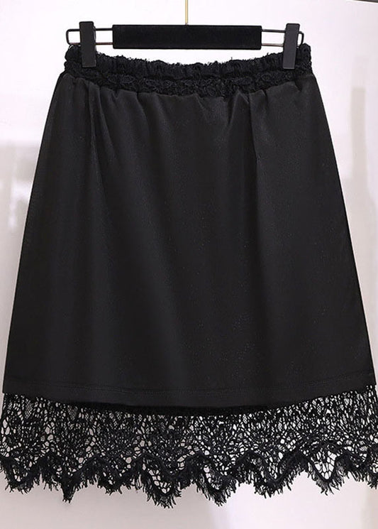 Slim Fit Black Hollow Out High Waist Patchwork Lace Skirt Summer
