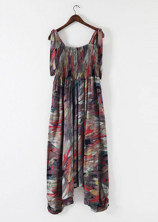 Style Red Print Cinched Summer Jumpsuit