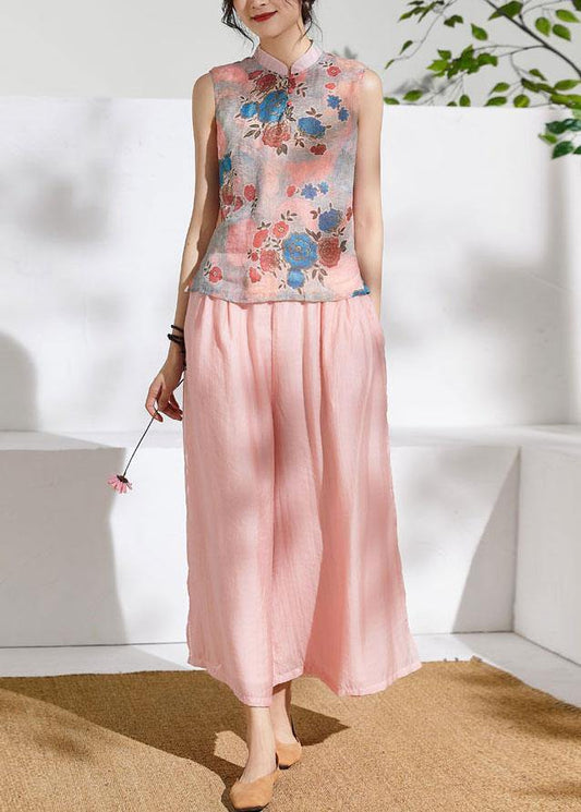 Summer elastic waist pink temperament wide-leg pants