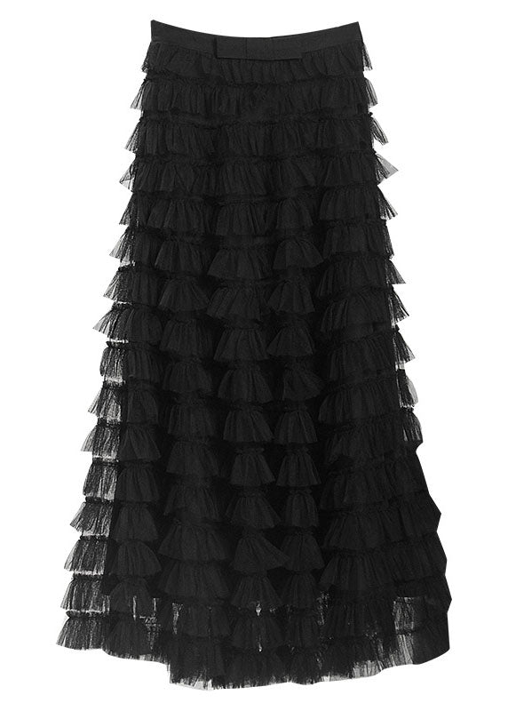 2022 Black Patchwork Tulle Skirt Spring