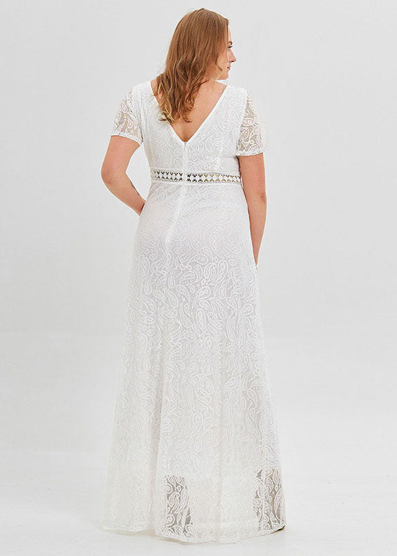 Unique White Hollow Out Patchwork Lace Party Dress Summer