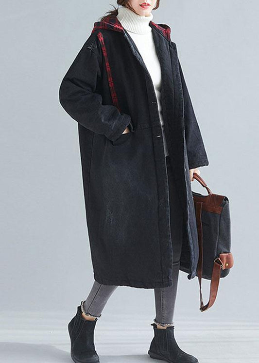 Unique denim black fine casual coats women Inspiration hooded patchwork spring outwears