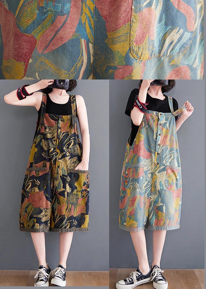 Vintage Navy Print Button Summer Romper