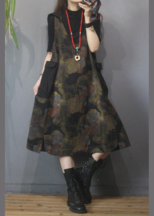 Vintage Printed Hooded Denim Vest Skirt