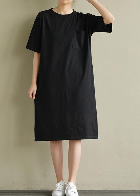 Vivid o neck pockets Cotton tunic Tutorials pink Dress summer