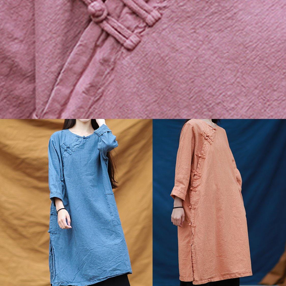 Vivid pink quilting dresses o neck Chinese Button Dresses Dresses