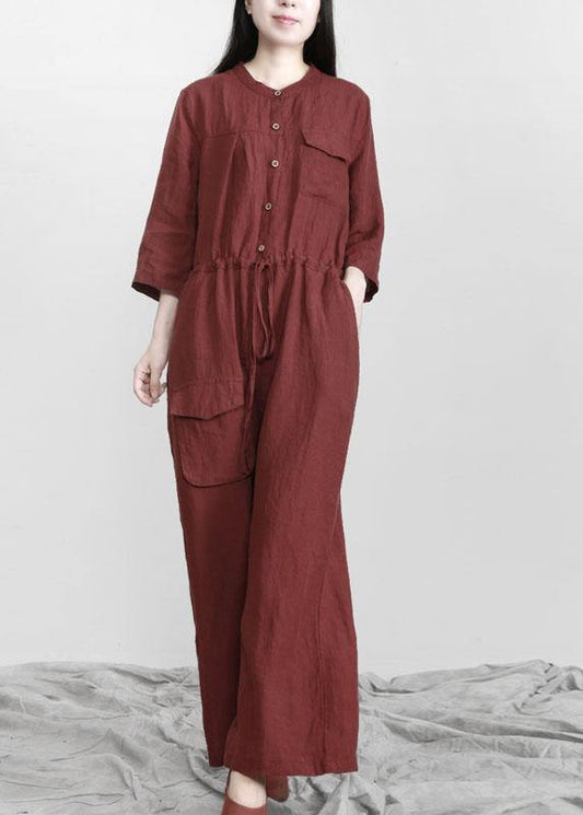 Women Gray drawstring Outfits Rompers Linen