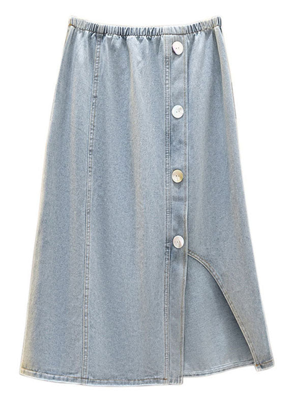 Women Light Blue Asymmetrical Elastic Waist Patchwork Denim Skirts Summer