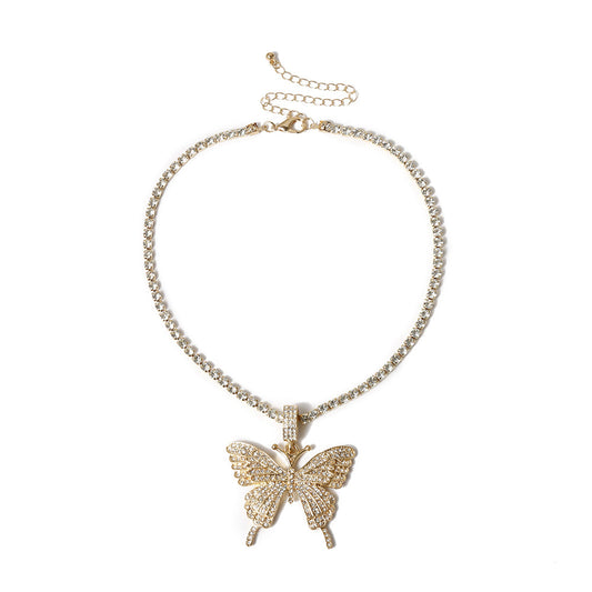 Butterfly pendant necklace rhinestones elegant with crystal chain