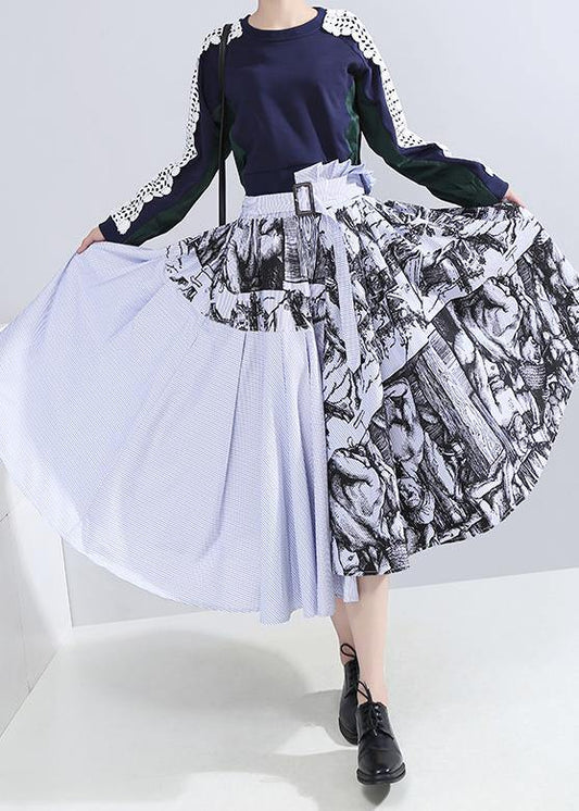 fall new women wild patchwork skirts high waist asymmetric maxi skirts