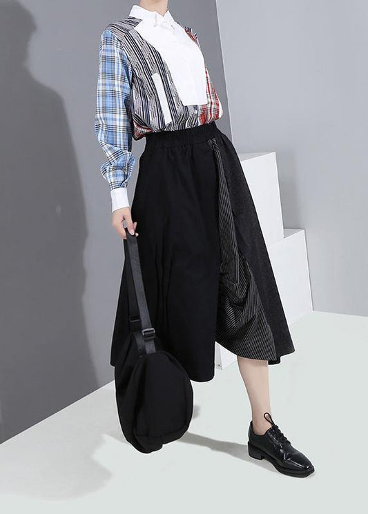 winter 2019 women cotton casual pants high waist patchwork asymmetric skirts