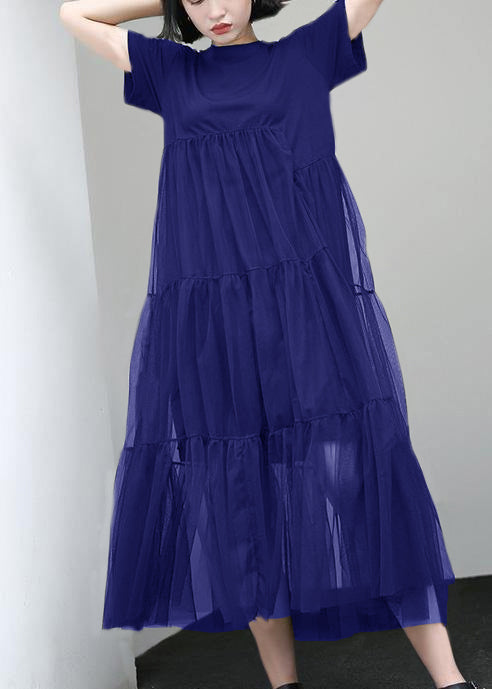 Loose black cotton Tunic asymmetric patchwork A Line summer Dress