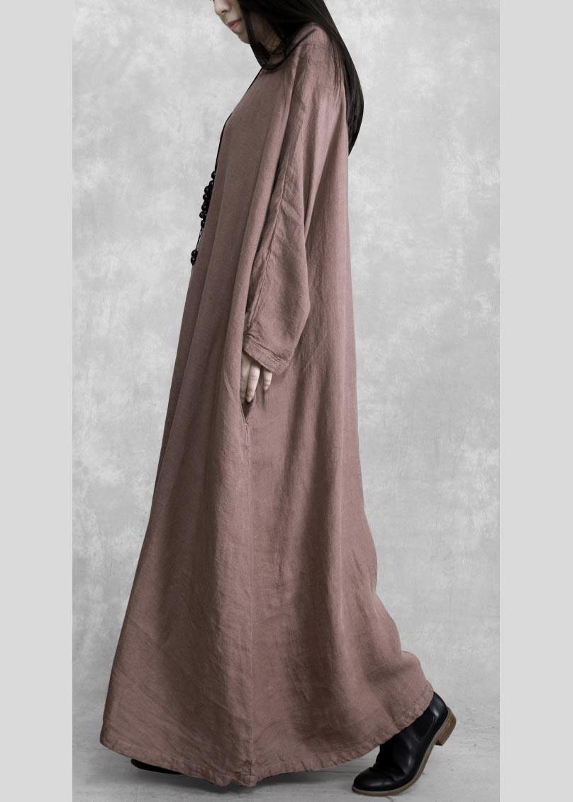 100% O Neck Pockets Clothes Women Sewing Chocolate Plus Size Dress - SooLinen