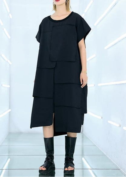 100% black Cotton clothes For Women asymmetric daily summer Dress - SooLinen