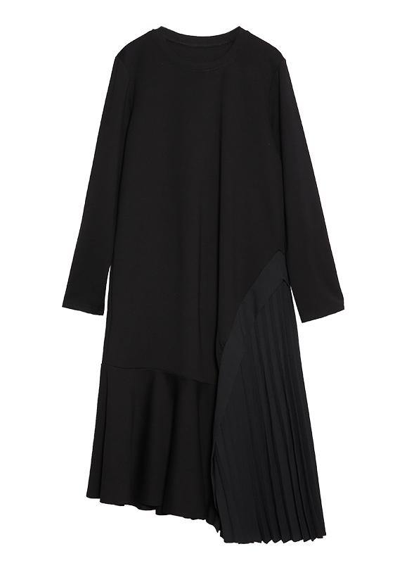 100% o neck Ruffles cotton clothes Women Outfits black long Dresses - SooLinen