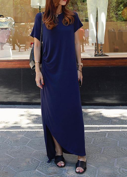 100% o neck asymmetric cotton summer Long Shirts Runway black Traveling Dresses - SooLinen