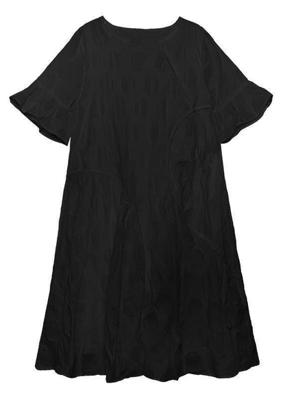 100% o neck flare sleeve cotton tunics for women Fabrics white dotted Dresses - SooLinen