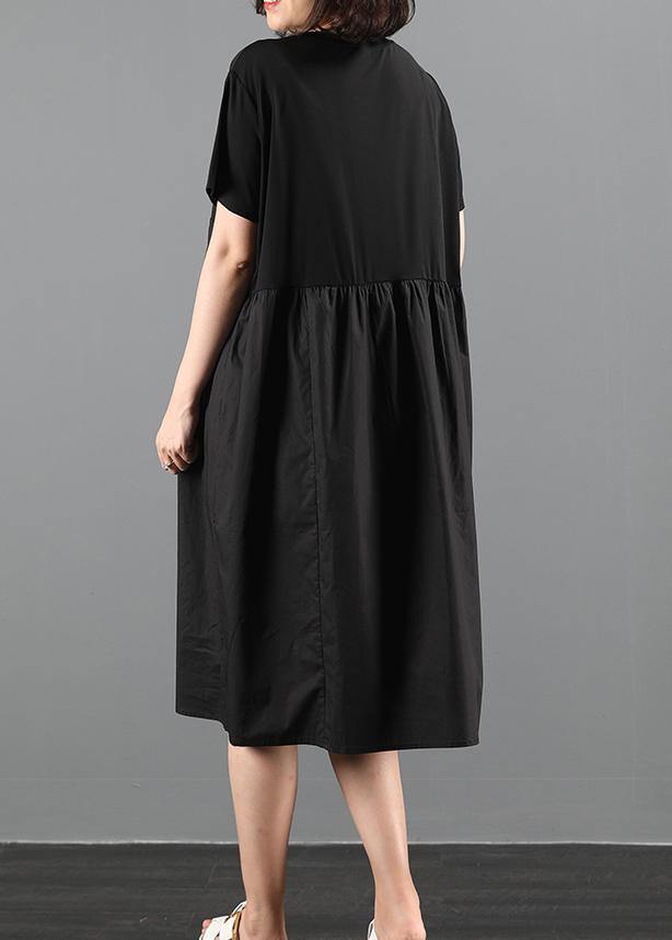 100% o neck patchwork clothes Catwalk black loose Dresses - SooLinen