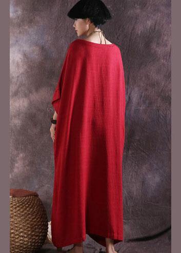 100% solid color cotton quilting clothes Catwalk red o neck Dresses summer - SooLinen