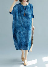 Load image into Gallery viewer, 2019 white long linen dress plus size O neck floral linen clothing dresses casual short sleeve baggy dresses linen caftans