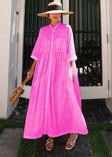 Load image into Gallery viewer, Bohemian Rose Peter Pan Collar Striped Button Pockets Wrinkled Long Dresses Half Sleeve