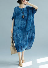 Load image into Gallery viewer, 2019 white long linen dress plus size O neck floral linen clothing dresses casual short sleeve baggy dresses linen caftans