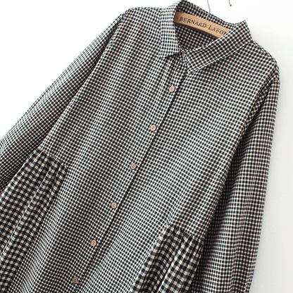 Oversize patchwork cotton Dresses Wardrobes Tunic Tops yellow plaid Dress - SooLinen