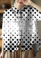 Simple Orange Peter Pan Collar Print Button Cotton Blouse Tops Long Sleeve