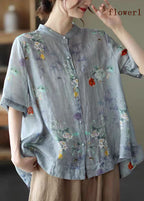 Elegant Colorful hearts Stand Collar Print Tops Half Sleeve
