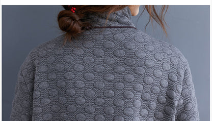 New Oversize Cotton Clothing Dresses Vintage Long Sleeve Turtleneck Pockets Casual Dress